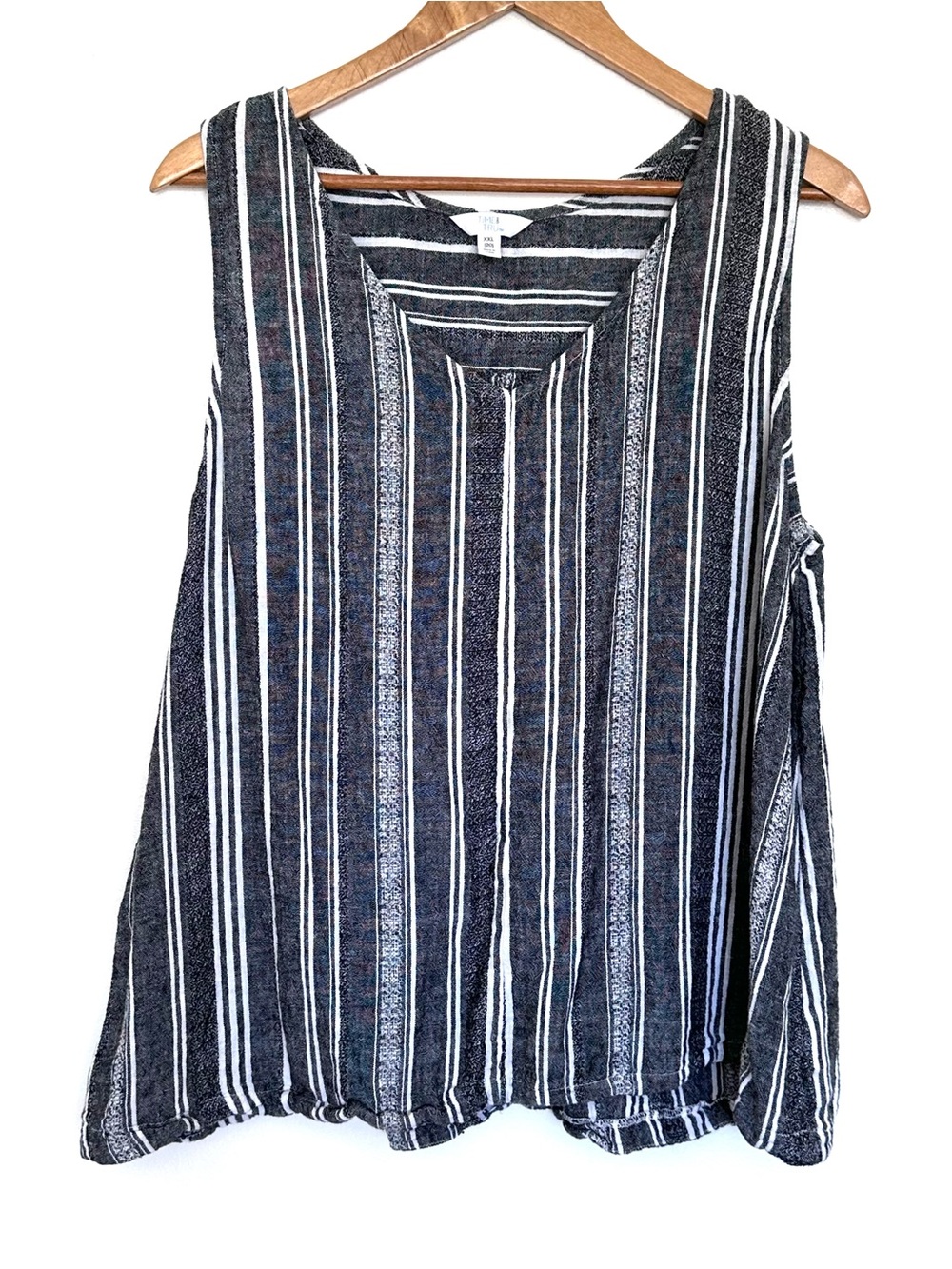 Time And Tru Tank Top Women’s XXL Striped Linen Blend Sleeveless Lightweight